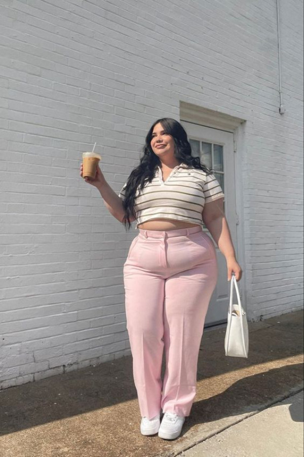 Plus Size Chic Striped Top and Pink Pants