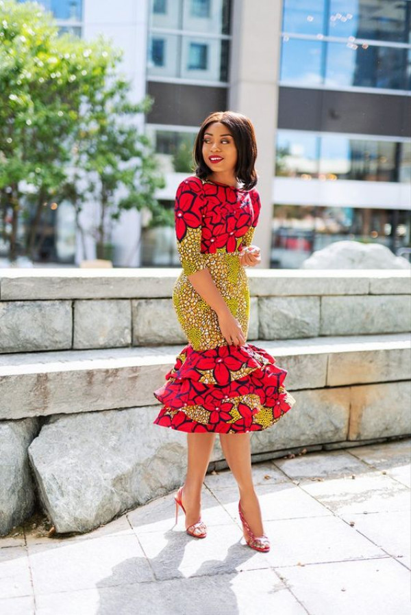 red and parrot dress