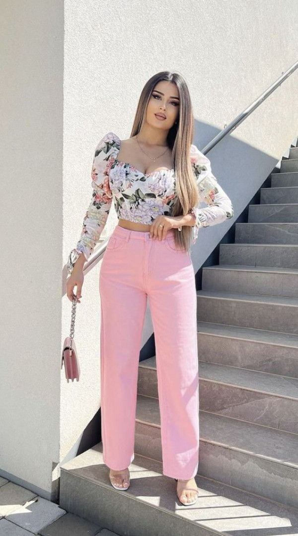pink pants and white blouse