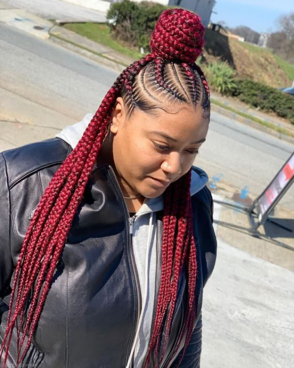 red braids and bun